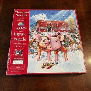 Christmas Sweater Art by Lori Schory Jigsaw Puzzle Pigs Piglet New